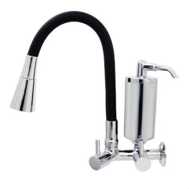 Imagem de Torneira De Cozinha Preto Gourmet de Parede Inox Com Filtro Cromado Fl
