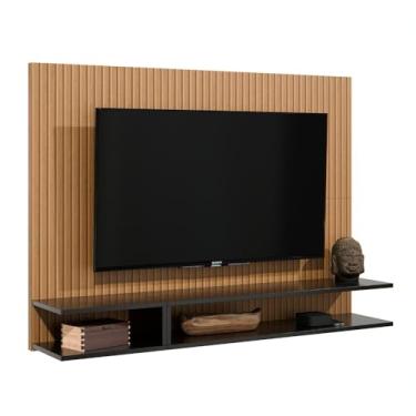 Imagem de Painel Para TV 50 Polegadas Sala Ripado/Quarto Prateleiras Nichos Milão (Ripado/Preto)