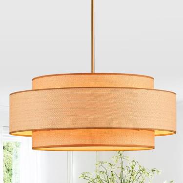 Imagem de YOMECOO Farmhouse Lustre de rotim grande de 59,9 cm com 6 luzes vintage Boho Rattan Lustres retrô vintage de bambu para sala de jantar, ilha de cozinha, sala de estar, quarto