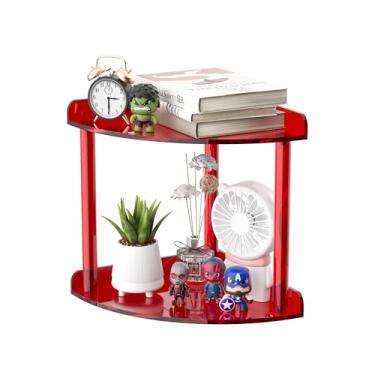 Imagem de Sezanrpt Prateleira organizadora de canto de bancada de 2 andares, 19 x 19 x 20 cm, prateleira de canto de banheiro de acrílico vermelha para bancada, armazenamento de vaidade para cuidados com a pele