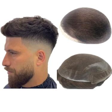 Imagem de N.L.W. Peruca De Cabelo Humano Europeu Nlw Para Homens - Unidades Patch Hollywood, Renda Suíça Completa Com Pele Sintética Ao Redor, Sistema Substituição Natural 8 X 10, Cor Marrom Escuro