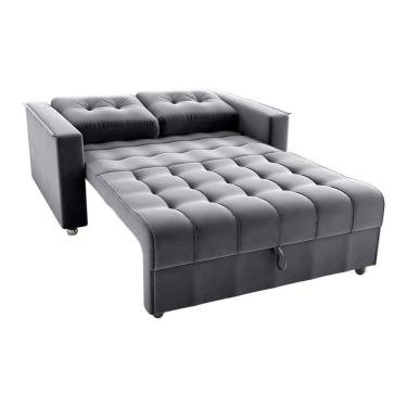 Imagem de Sofá Cama Reclinável 2 Lugares Com Almofadas 140 Lag Drika Matrix Veludo Cinza