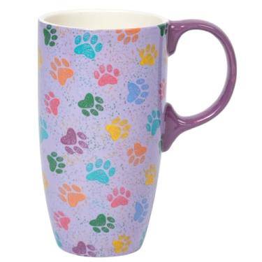 Imagem de GreaterGood Caneca de cerâmica alta Paws & Prints – Caneca de café de chá de chocolate quente de 500 ml com adoráveis designs de pata e gato presente novidade