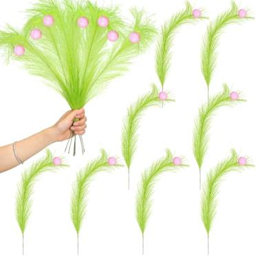 Imagem de Yuxung 8 peças de topo de árvore de Natal 43 cm verde limão cacheado com hastes encaracoladas de Natal bola rosa para decoração de guirlanda de casa de Natal