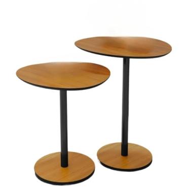 Imagem de Mesa Lateral Orgânica de Canto Design Haste Preta Monopé(Cedro/Preto)