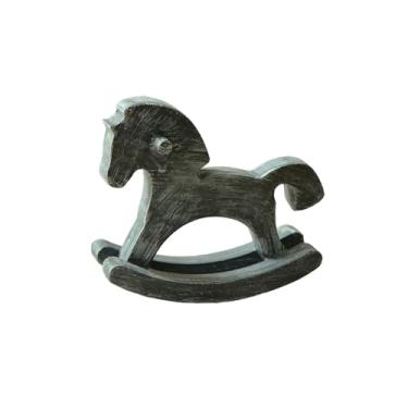 Imagem de Generic Decoração de mesa de cavalo de balanço de madeira, brinquedo de mesa artesanal, presente de inauguração, lembrança, decoração de Natal exclusiva, Azul Acinzentado