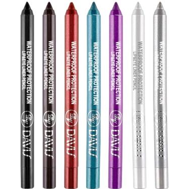 Imagem de Conjunto de 7 canetas delineadoras coloridas, lápis de sombra, kit de delineador de pérolas, delineador de olhos metálicos coloridos com glitter para mulheres, delineador de olhos e lábios, maquiagem