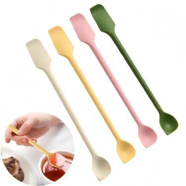 Imagem de Conjunto de 4 mini espátulas de silicone, design de duas cabeças de espátulas e colher, raspador de pote de silicone para cozinha, cosméticos e frascos, colher reutilizável para geléia, loção