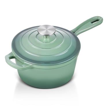 Imagem de Panela de ferro fundido esmaltado com tampa, panela de 1 litro com tampa, forno holandês de ferro fundido esmaltado, utensílios de cozinha para todos os cooktops, sopa, leite - até 260 °C e 2 kg