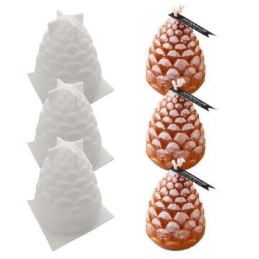 Imagem de Moldes de vela de pinha de Natal, 3 peças, tamanho pequeno, resina, silicone, vela, sabonete, cera de abelha, fondant de chocolate, molde para aromaterapia, resina epóxi, concreto, enfeite de presente