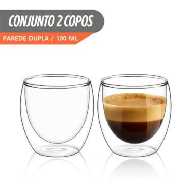 Imagem de Kit Copos Parede Dupla de Vidro 100 ml Cafe Cha Copo Duplo Isolante Té