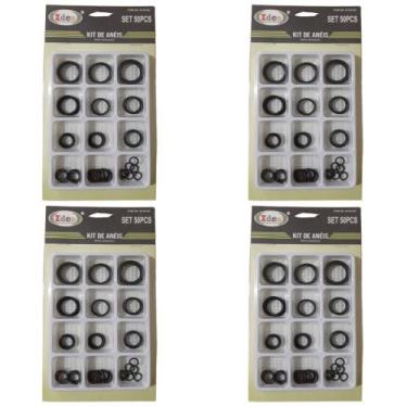 Imagem de Kit 4 Jogos C/ 50 Anéis Vedação Borracha O-Ring 12 Tamanhos - Idea