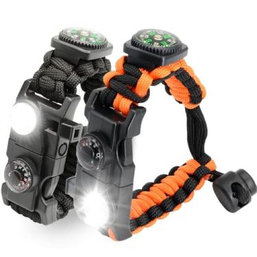 Imagem de NVioAsport Pulseira Paracord 20 em 1, kit de engrenagem ajustável com luz LED SOS, acionador de fogo, bússola maior, apito de sobrevivência, perfeito para acampamento, caminhadas, pesca, pulseira de sobrevivência