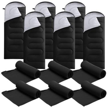 Imagem de Hahafelt Pacote com 6 sacos de dormir de acampamento a granel com forro de lã para adultos, bolsa de dormir leve à prova d'água para todas as estações com saco de compressão para caminhadas, viagens