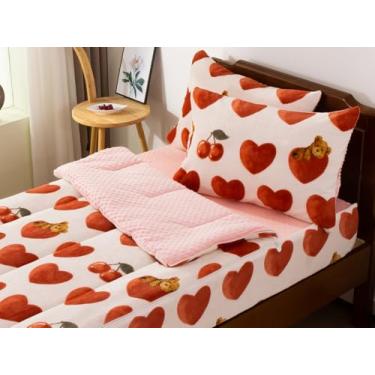 Imagem de Aimuan Conjunto de edredom com zíper e urso, solteiro, de lã, coração, vermelho, tudo em um (vermelho, solteiro)