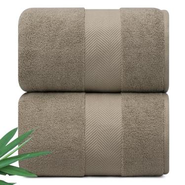 Imagem de Alusa Home Lençóis de banho ultra macios e macios de viscose de bambu - Pacote de 2 700 g/m2 - Extra Grande 178 x 89 cm - Super absorvente e de secagem rápida (taupe)