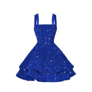 Imagem de Vestido de boas-vindas Dessiny Glitter Sequin A-Line azul royal