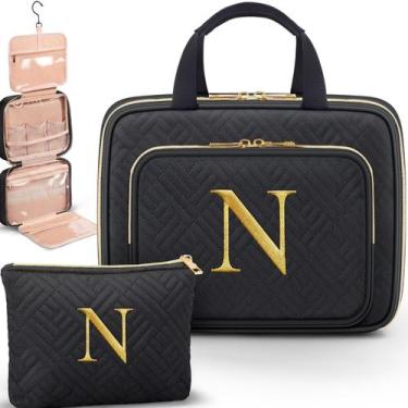 Imagem de Bolsa de maquiagem para higiene pessoal Partylamb Initial Broidered Or