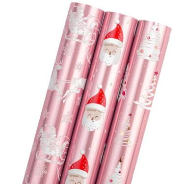Imagem de Papel de embrulho de Natal MAYPLUSS Pink Metallic Foil 43x305 cm