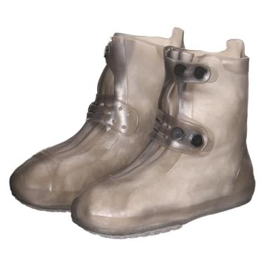 Imagem de HARFINGTON Capa impermeável para sapatos XXL (EUA 8) antiderrapante reutilizável galochas protetores de sapato de chuva com fivela dupla para homens chuvosos ao ar livre, marrom