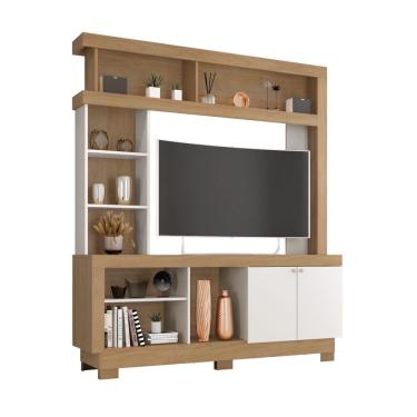 Imagem de Estante Mali 60505 P/ Tv até 47``  2 Portas Nichos Decorativos - Nature/ Off White   Móveis Leão