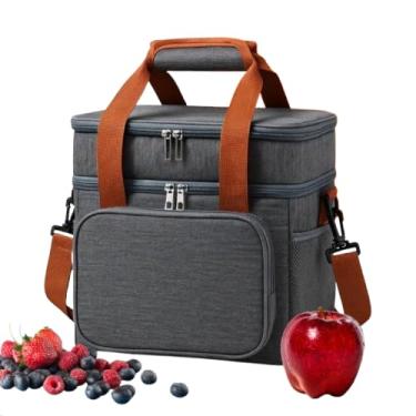 Imagem de Bolsa Térmica Grande Capacidade, 3 Compartimentos com Zíper, Poliéster com Revestimento Aluminizado, 27.5x25x18cm, Cores aleatorias, para Piquenique, Viagens, Praia