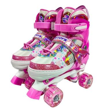 Imagem de Patins Infantil Sereia Ajustável com LED, Rosa e Lilás, 4 Rodas Iluminadas, Interior Acolchoado, Sistema de Trava, Tamanho 30-33, para Crianças +3 Anos, Suporta até 60kg