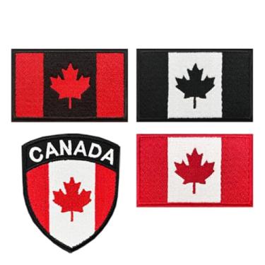 Imagem de 4 peças bandeira do Canadá gancho e laço tático bordado emblema escudo emblema uniforme militar aplique acessórios de roupas adesivos vintage para colete, boné, jaqueta, chapéus, mochilas, jeans