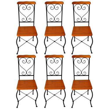 Imagem de Cadeira de Jantar Conjunto com 6 Estilo Industrial Rustica Ferro e Mad
