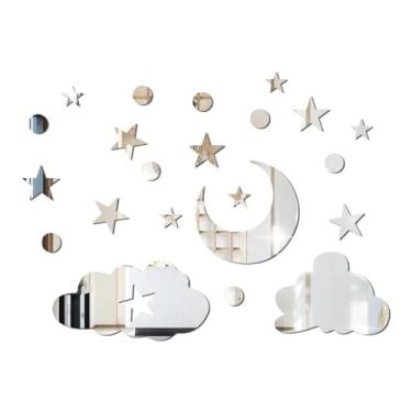 Imagem de Acrílico Espelhado Decorativo Adesivo Hexágono G e P – Kit com 10 Peças Modernas para Parede (eapelho acrilico estrelas lua)