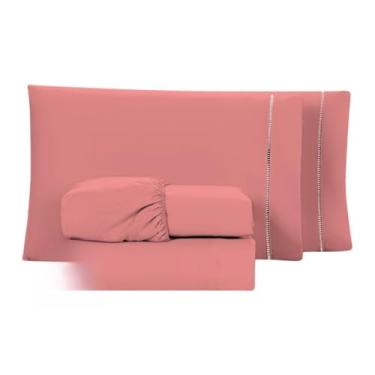 Imagem de Conjunto de lençóis com 04 peças de 400 fios, twin, queen e super soft king bed(Casal Rose)