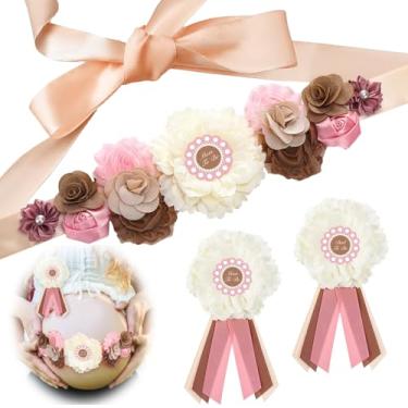 Imagem de Chicingyou Cielito Lindo Conjunto de faixa de chá de bebê Mom to Be Sash Daddy to Be Corsage cinto de flores rosa para vestido de maternidade gravidez acessórios de foto suprimentos decoração