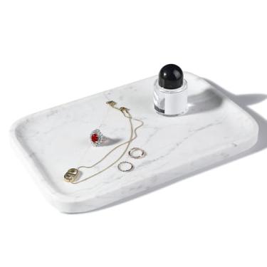 Imagem de Bandejas de penteadeira, bandeja de banheiro de mármore para bancada, bandeja decorativa para organizador de cômoda, bandeja de servir de uma peça para cozinha, bandeja de armazenamento para pia de