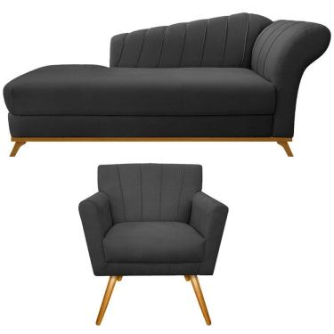 Imagem de Kit Diva Recamier Vanessa 140cm Lado Esquerdo E 01 Poltrona Laura Linho Cinza Escuro