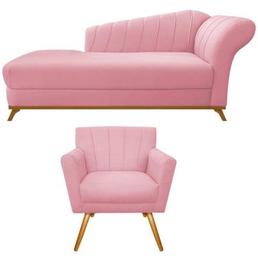 Imagem de Kit Diva Recamier Vanessa 185cm Lado Esquerdo E 01 Poltrona Laura Suede Rosa Bebê