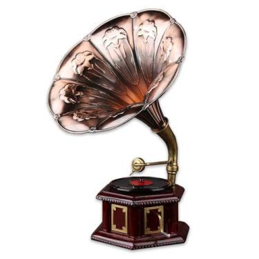 Imagem de Runeqxar Vintage Gramophone Model Decorative Collectible - Handcrafted Iron Retro Phonograph Model Collectible Sculpture Statue Home Desktop Decoration Phonograph Props