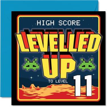 Imagem de Stuff4 Cartões de aniversário de 11 anos para meninas e meninos - Leveled UP - Cartão de feliz aniversário para menina de 11 anos de idade menino neta irmão irmã sobrinho, cartões comemorativos de