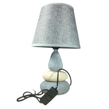 Imagem de Luminária de Mesa Abajur Texturizado com Interruptor Estrutura em Cerâmica Trabalhada Quarto Sala Escritório Ambientes Harmonizados De Luxo 127/220v (Bege)