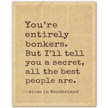 Imagem de ZUKIY Impressão de citação Bonkers Wonderland - Arte de parede Alice no País das Maravilhas - Impressões do País das Maravilhas - Decoração de parede de gato de Cheshire - Pôster de parede caprichoso