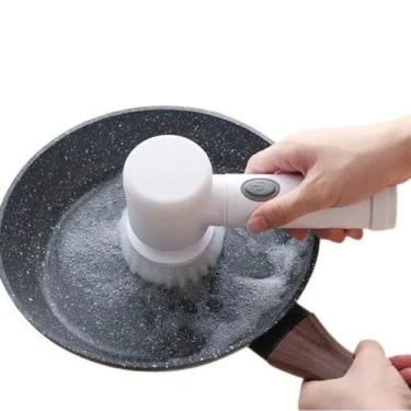 Imagem de Escova Giratória Multiuso Recarregável, Branca, USB, com 3 Cabeçotes, 20x8,5x6cm, para Limpeza Doméstica e Superfícies Delicadas