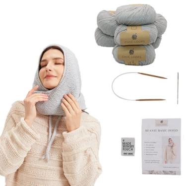 Imagem de Chic Loops Kit de tricô para iniciantes, cachecol com capuz de malha, kit de crochê para adultos, gorro balaclava macio e aconchegante, capuz básico para mulheres, esportes ao ar livre com instruções