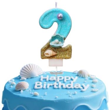 Imagem de Vela digital de aniversário, Blue Ocean Golden Beach No. 2, adequada para meninos e meninas, aniversários e celebrações, é o presente preferido para expressar amor (número 2)