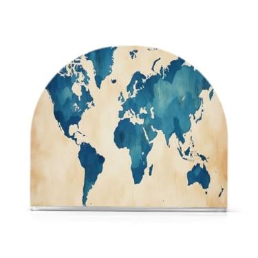 Imagem de Wassud Porta-guardanapos acrílico para mapa do mundo em aquarela, dispensador de guardanapo de papel moderno em forma de U para mesa, cozinha, sala de jantar, bancada 1 peça (comporta 50-60