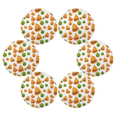 Imagem de Wassud Jogo americano conjunto de 6 tapetes redondos de abóbora laranja e verde para cozinha e jantar tapetes laváveis resistentes ao calor para decoração de mesa 39 cm