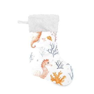 Imagem de xigua Lindo cavalos-marinhos meias de Natal personalizadas grandes doces presente de pendurar meias de Natal decoração para festa de férias em família, decoração de lareira