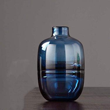 Imagem de YYBOES Vaso de vidro para vasos de flores criativo sala de estar vaso de arranjo de flores decoração moderna simples de vidro vasos de mesa diferentes frascos de vidro (cor: azul, tamanho: D) para
