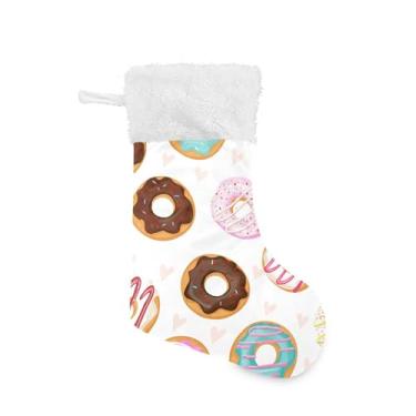 Imagem de xigua Meia de Natal de Donuts Colorida Personalizada Grande Doces Presente Pendurado Meias de Natal Decoração para Festas de Férias em Família Decoração Lareira