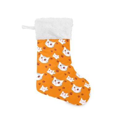 Imagem de Wassud Meia fofa de Natal com punho branco, gato e pata fofos, 45,7 cm, grande, para decoração de lareira e cornija, pacote com 2
