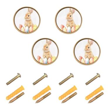 Imagem de Burbuja Coelhinho fofo com ovos de páscoa coloridos maçanetas de armário de cozinha, pacote com 4, gavetas redondas de 3,5 cm, puxadores de cômoda com parafusos para cozinha, quarto, armários, armário