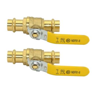 Imagem de DAN SPEED Válvula de esfera de latão com alça amarela, válvula esférica de desligamento de porta completa de 1/4 de volta para conexão de tubo de cobre, pacote com 2 (1/5.1 cm)